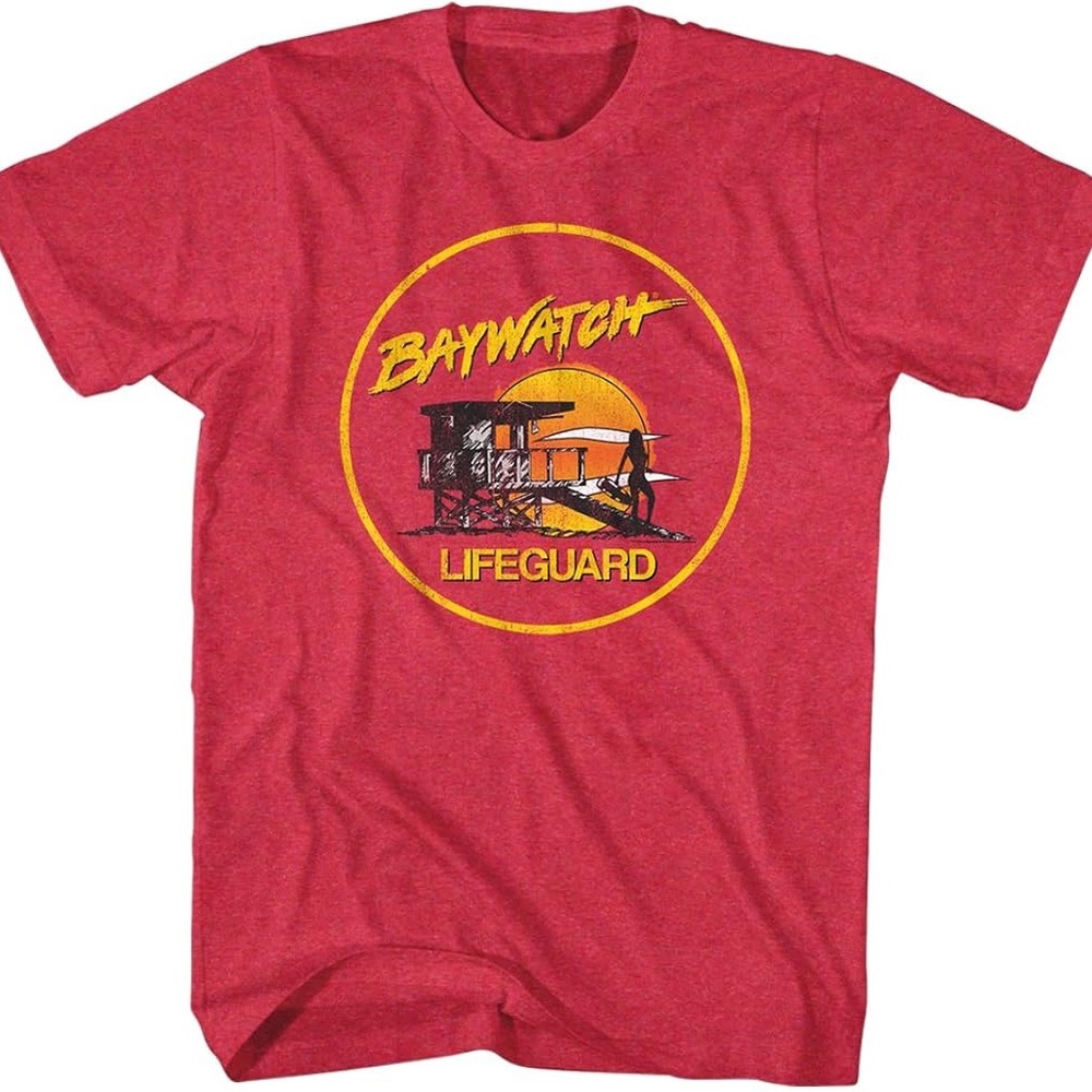 💖Baywatch Beach Drama Series Lifeguard Station Officially Licensed Red T-Shirt